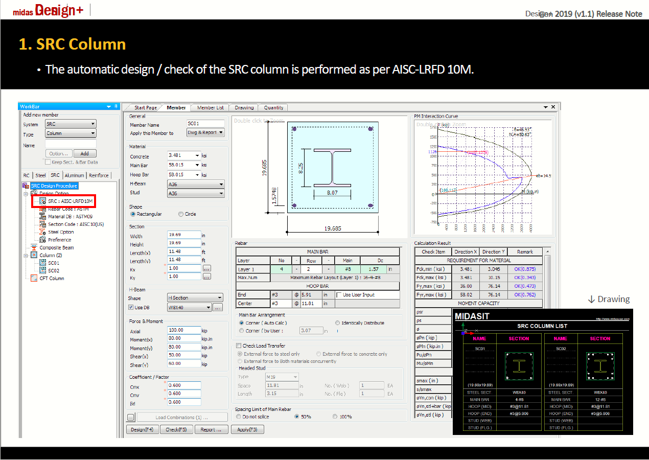 Midas Gen midas Gen and Design+ 2019 v1.1 Release New Features